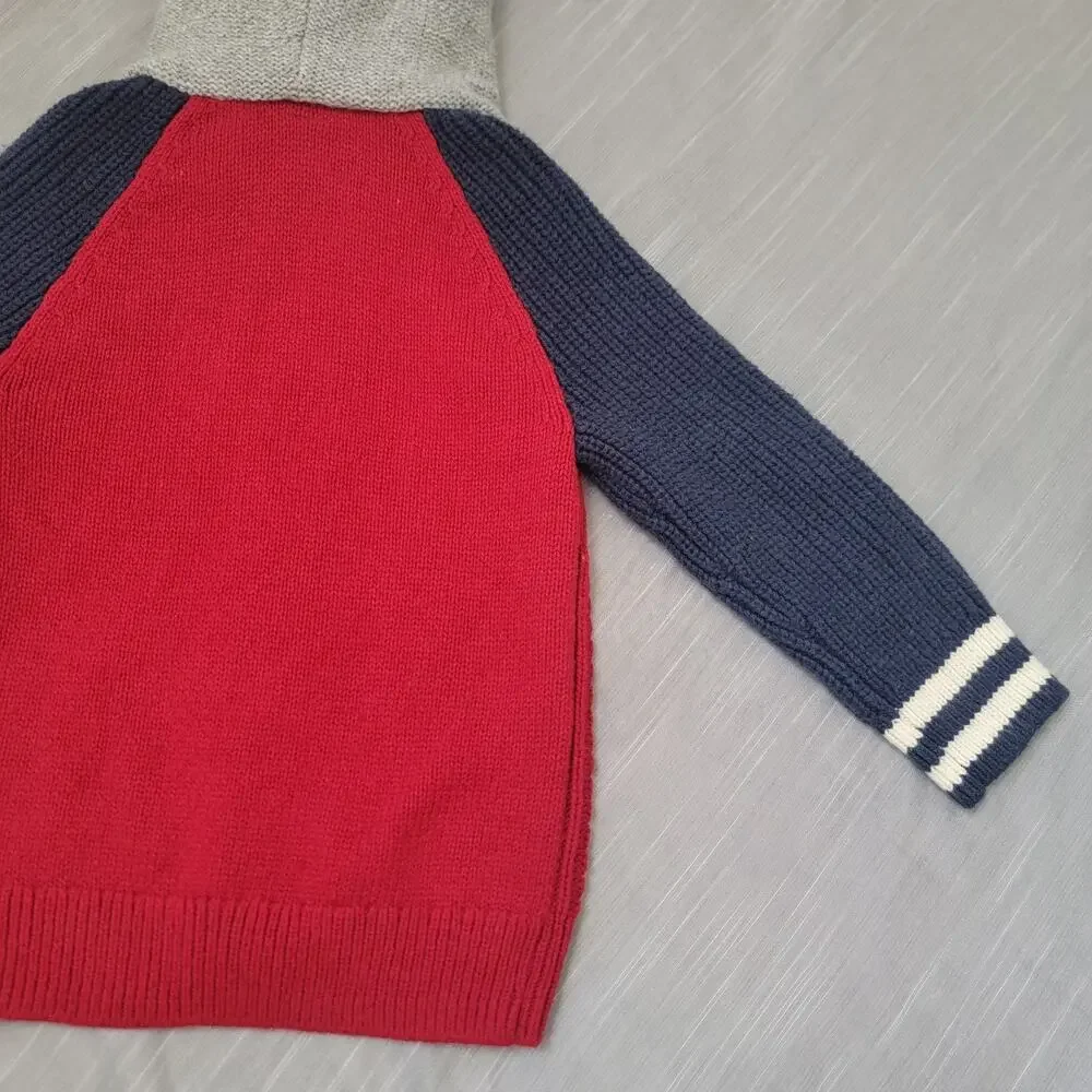 Baby Gap Full Zip Cable Knit Hoodie Sz 2T Red Blue‎ Gray Wool Blend Sweater New